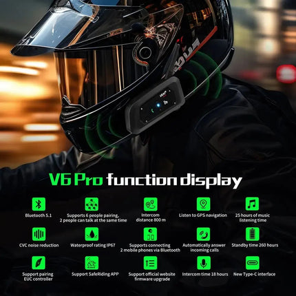 Noustia | Interkom Motocyklowy Bluetooth | Zasięg 800m | Woododporność | Do 6 Użytkowników | Wytrzymała Metalowa Złączka | Ładowanie Typ-C | Idealny na Każdą Wyprawę