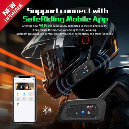 Noustia | Interkom Motocyklowy Bluetooth | Zasięg 800m | Woododporność | Do 6 Użytkowników | Wytrzymała Metalowa Złączka | Ładowanie Typ-C | Idealny na Każdą Wyprawę