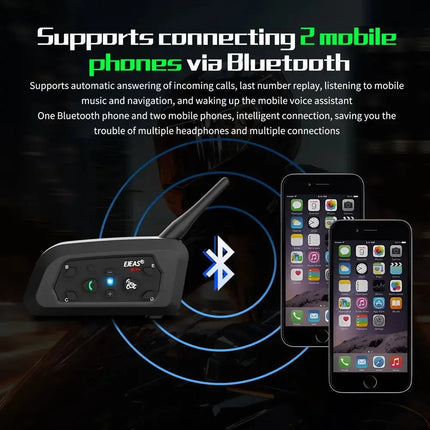 Noustia | Interkom Motocyklowy Bluetooth | Zasięg 800m | Woododporność | Do 6 Użytkowników | Wytrzymała Metalowa Złączka | Ładowanie Typ-C | Idealny na Każdą Wyprawę