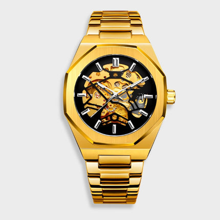 Męski automatyczny zegarek Phantom ze stali nierdzewnej | Czarna tarcza 42 mm | Srebrny pasek | Wodoodporny 30m | Elegancki wygląd | Regulowany rozmiar | Nadaje się na każdą okazję