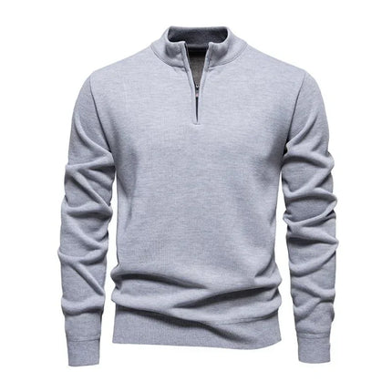 Dzianinowy sweter z zamkiem do połowy | Lekki sweterek | Oddychająca tkanina | Wszechstronny kołnierz | Dopasowany krój | Odzież smart-casual | Wyrafinowany styl | Idealna odzież wierzchnia na przejściową | Można nakładać warstwy