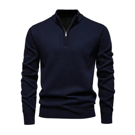 Dzianinowy sweter z zamkiem do połowy | Lekki sweterek | Oddychająca tkanina | Wszechstronny kołnierz | Dopasowany krój | Odzież smart-casual | Wyrafinowany styl | Idealna odzież wierzchnia na przejściową | Można nakładać warstwy