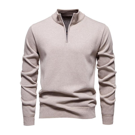 Dzianinowy sweter z zamkiem do połowy | Lekki sweterek | Oddychająca tkanina | Wszechstronny kołnierz | Dopasowany krój | Odzież smart-casual | Wyrafinowany styl | Idealna odzież wierzchnia na przejściową | Można nakładać warstwy