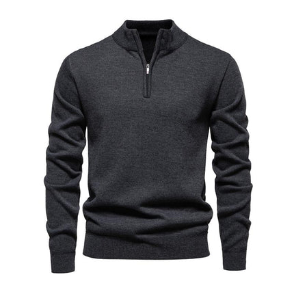 Dzianinowy sweter z zamkiem do połowy | Lekki sweterek | Oddychająca tkanina | Wszechstronny kołnierz | Dopasowany krój | Odzież smart-casual | Wyrafinowany styl | Idealna odzież wierzchnia na przejściową | Można nakładać warstwy