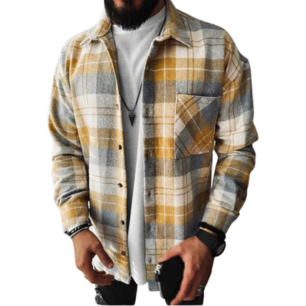 Van Halleny | Męska koszula flanelowa w kratkę | Zapięcie na guziki | Długi rękaw | Pół-luźny krój | Rozmiary S-3XL | Khaki, pomarańczowy, kremowy, beżowy, czarny, brązowy, niebieski