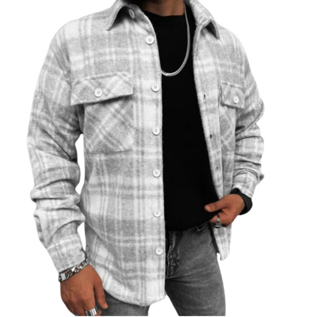 Van Halleny | Męska koszula flanelowa w kratkę | Zapięcie na guziki | Długi rękaw | Pół-luźny krój | Rozmiary S-3XL | Khaki, pomarańczowy, kremowy, beżowy, czarny, brązowy, niebieski