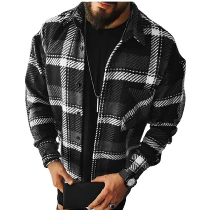 Van Halleny | Męska koszula flanelowa w kratkę | Zapięcie na guziki | Długi rękaw | Pół-luźny krój | Rozmiary S-3XL | Khaki, pomarańczowy, kremowy, beżowy, czarny, brązowy, niebieski