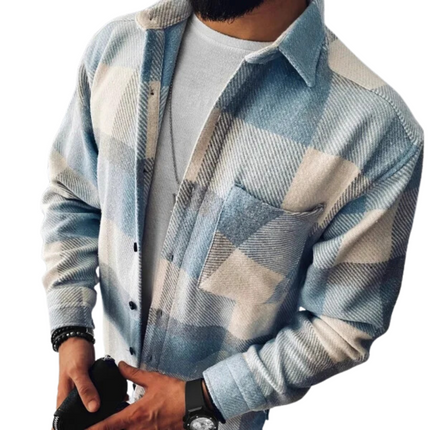 Van Halleny | Męska koszula flanelowa w kratkę | Zapięcie na guziki | Długi rękaw | Pół-luźny krój | Rozmiary S-3XL | Khaki, pomarańczowy, kremowy, beżowy, czarny, brązowy, niebieski