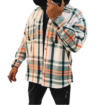 Van Halleny | Męska koszula flanelowa w kratkę | Zapięcie na guziki | Długi rękaw | Pół-luźny krój | Rozmiary S-3XL | Khaki, pomarańczowy, kremowy, beżowy, czarny, brązowy, niebieski