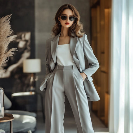 Damski zestaw klasycznych marynarek i spodni | Regularny krój | Kołnierzyk z klapami | Moda Belle Couture | Ponadczasowy i trwały | Wszechstronny strój na każdą okazję
