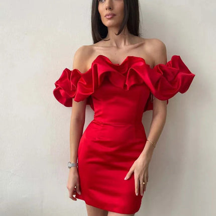 Eliza | Satynowa suknia Luxe z romantycznymi falbankami | Szykowa sukienka na specjalne okazje