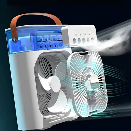 Przenośna chłodnica powietrza 3 w 1 | Nawilżacz | Oczyszczacz | 10W | Zbiornik 700ml | Zasilanie USB/AC | Idealny do sypialni, biura | Lampka nocna LED | Regulowane prędkości wentylatora | Chłodzenie wyparne | 720g | Kompaktowy i elegancki wygląd