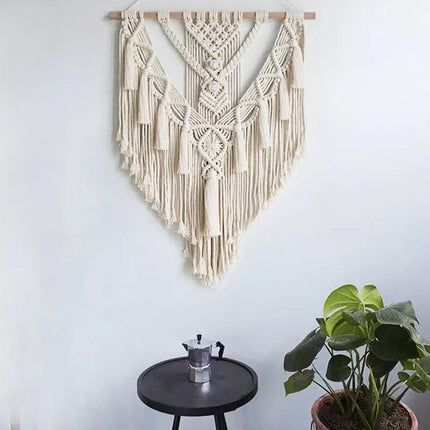Ręcznie robione czeska makrama gobelinowa | Wzór prawny | Kremowo-biały | 55x70cm | Trwała bawełna | Minimalistyczne dekoracje ścienne | Rzemieślnik wykonany | Dekoracje domów i wydarzeń