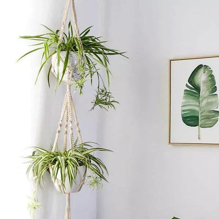 Zestaw Makramowych Wieszaków na Rośliny | 4 Częściowy Boho Dekor | Vintage Bawełniany Sznurek w Kolorze Kości Słoniowej | Zrób Doniczek do 18 cm | Przyjazny dla Środowiska i Trwały | Idealny do Wnętrz Domowych