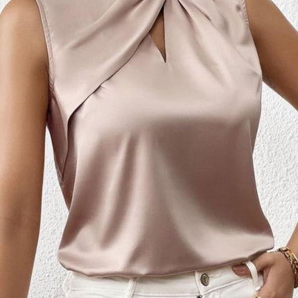 Damski satynowy top bez rękawów | Skręcona stójka | Elegancka, luksusowa odzież | Szykowna odzież biurowa i wieczorowa | Dostępne w wielu kolorach