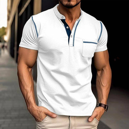 Męska koszulka polo Henley Collar Armoire Melbourne | Krótki rękaw | Projekt bloków kolorów | Dopasowany krój | Miękka, oddychająca tkanina | Wszechstronna odzież codzienna | Wiele wspólnych | Modny komfort dla młodych i starszych mężczyzn