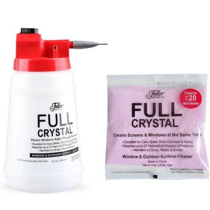 Zestaw do czyszczenia okien Full Crystal | Bezsmugowy środek do przezroczystego szkła na zewnątrz | Mocuje się do ograniczenia, co ułatwia | Dostępa do 27 stóp | Czyści okna, bocznice, samochody, meble ogrodowe i nie tylko | Ekologiczna formuła