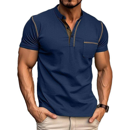 Męska koszulka polo Henley Collar Armoire Melbourne | Krótki rękaw | Projekt bloków kolorów | Dopasowany krój | Miękka, oddychająca tkanina | Wszechstronna odzież codzienna | Wiele wspólnych | Modny komfort dla młodych i starszych mężczyzn