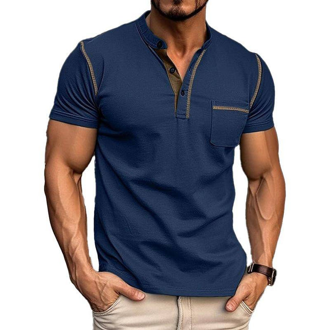 Męska koszulka polo Henley Collar Armoire Melbourne | Krótki rękaw | Projekt bloków kolorów | Dopasowany krój | Miękka, oddychająca tkanina | Wszechstronna odzież codzienna | Wiele wspólnych | Modny komfort dla młodych i starszych mężczyzn