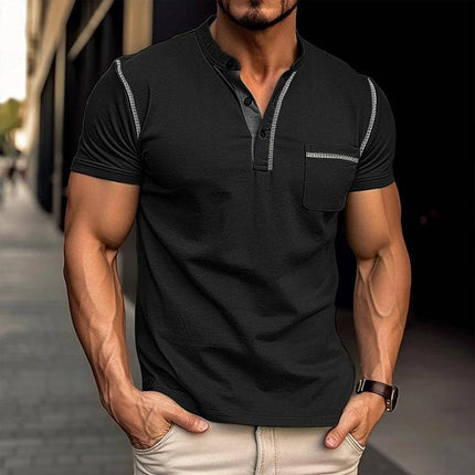 Męska koszulka polo Henley Collar Armoire Melbourne | Krótki rękaw | Projekt bloków kolorów | Dopasowany krój | Miękka, oddychająca tkanina | Wszechstronna odzież codzienna | Wiele wspólnych | Modny komfort dla młodych i starszych mężczyzn