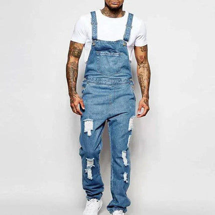 Męskie kombinezony jeansowe z przetarciami Armoire Melbourne | Modny, sieć krój | Regulowane paski | Vintage Streetwear | Wytrzymał dżins | Wiele kieszeni | Wygodny styl miejski