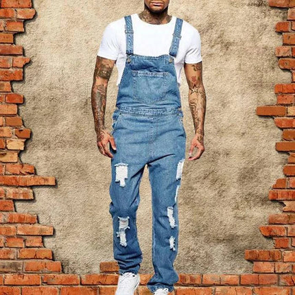 Męskie kombinezony jeansowe z przetarciami Armoire Melbourne | Modny, sieć krój | Regulowane paski | Vintage Streetwear | Wytrzymał dżins | Wiele kieszeni | Wygodny styl miejski