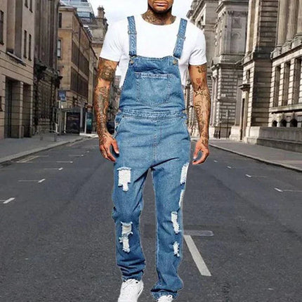 Męskie kombinezony jeansowe z przetarciami Armoire Melbourne | Modny, sieć krój | Regulowane paski | Vintage Streetwear | Wytrzymał dżins | Wiele kieszeni | Wygodny styl miejski
