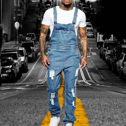 Męskie kombinezony jeansowe z przetarciami Armoire Melbourne | Modny, sieć krój | Regulowane paski | Vintage Streetwear | Wytrzymał dżins | Wiele kieszeni | Wygodny styl miejski