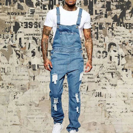 Męskie kombinezony jeansowe z przetarciami Armoire Melbourne | Modny, sieć krój | Regulowane paski | Vintage Streetwear | Wytrzymał dżins | Wiele kieszeni | Wygodny styl miejski