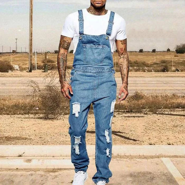 Męskie kombinezony jeansowe z przetarciami Armoire Melbourne | Modny, sieć krój | Regulowane paski | Vintage Streetwear | Wytrzymał dżins | Wiele kieszeni | Wygodny styl miejski