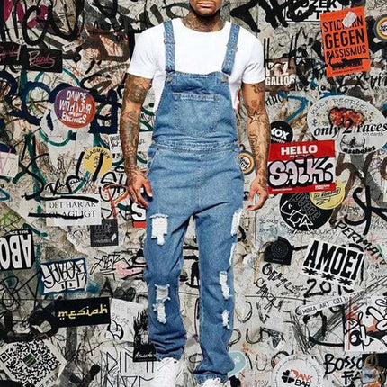 Męskie kombinezony jeansowe z przetarciami Armoire Melbourne | Modny, sieć krój | Regulowane paski | Vintage Streetwear | Wytrzymał dżins | Wiele kieszeni | Wygodny styl miejski