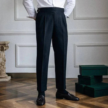 Szafa Melbourne | Brytyjski neapolitański | Męskie spodnie biurowe slim fit | Dopasowany krój z wysokim stanem | Nowoczesny i elegancki styl | Tkanina premium | Wszechstronna odzież biznesowa i codzienna