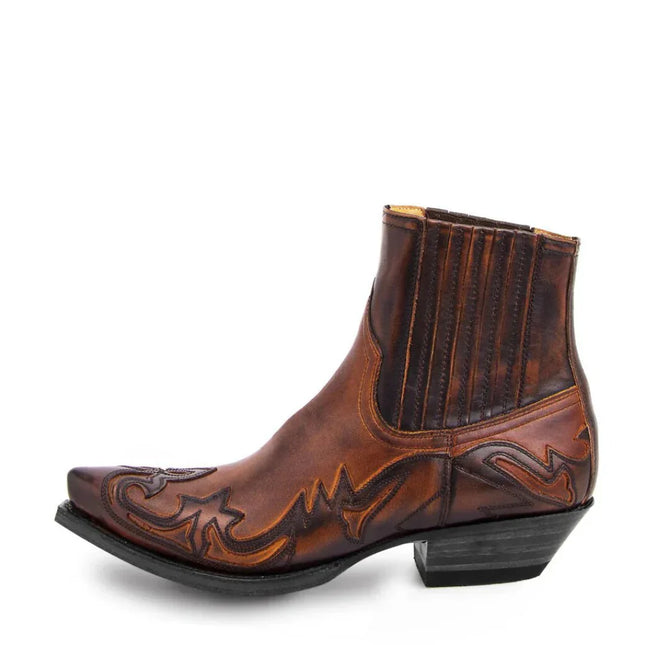 Męskie buty skórzane westernowe Adalbrecht | Uderzający projekt | Spiczasty palec u nóg | Haftowane Boki | Elegancka sylwetka | Wytrzymali, ale nowoczesny styl | Wszechstronny do noszenia na co dzień i formalnie | Wygodne i stylowe górskie