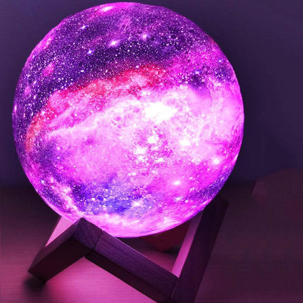 Lampka nocna Galaxy Mood | Lampa ładowana przez USB z 16 kolorami | dotknąć możliwości ściemniania za pomocą pilota | Drewniana rama | Do 15 godzin światła