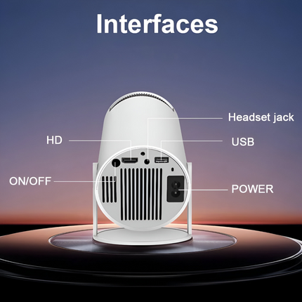 Mini projektor HD | Wi-Fi6 i Bluetooth 5.0 | Rozdzielczość 720p | Dekodowanie wideo 4K | Wbudowane aplikacje do strumieniowego | Wyświetlacz 130" | Automatyczna ostrość i Keystone | HDMI, USB, MicroSD | Przenośna konstrukcja | Trwała żarówka