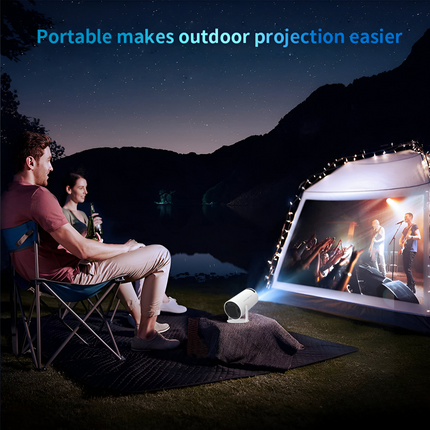 Mini projektor HD | Wi-Fi6 i Bluetooth 5.0 | Rozdzielczość 720p | Dekodowanie wideo 4K | Wbudowane aplikacje do strumieniowego | Wyświetlacz 130" | Automatyczna ostrość i Keystone | HDMI, USB, MicroSD | Przenośna konstrukcja | Trwała żarówka