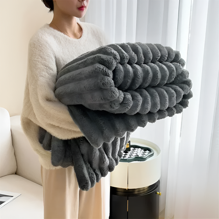 Koc ze składową futra królika | Dwustronna flanela | Gruby i ciepły | Dwustronny miękki polar | gruby teksturowany design | Przytulny dodatek do sofy i łóżka | Wiele rozmiarów i rozmiarów | Można w wyposażeniu można prać w pralce