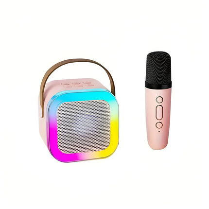 Przenośny głośnik do karaoke Bluetooth | Mikrofon bezprzewodowy | Kompaktowy i mocny dźwięk | Światła LED RGB | Tryb zmiany głosu | kompatybilne z kartą TF i USB | Bateria 2000 mAh | 3-4 godziny ochronne | Łatwe połączenie