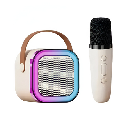 Przenośny głośnik do karaoke Bluetooth | Mikrofon bezprzewodowy | Kompaktowy i mocny dźwięk | Światła LED RGB | Tryb zmiany głosu | kompatybilne z kartą TF i USB | Bateria 2000 mAh | 3-4 godziny ochronne | Łatwe połączenie