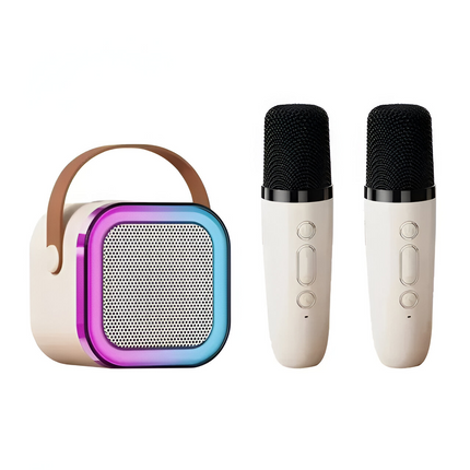 Przenośny głośnik do karaoke Bluetooth | Mikrofon bezprzewodowy | Kompaktowy i mocny dźwięk | Światła LED RGB | Tryb zmiany głosu | kompatybilne z kartą TF i USB | Bateria 2000 mAh | 3-4 godziny ochronne | Łatwe połączenie
