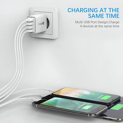 4-portowa ładowarka USB | Technologia QC3.0 | Wtyczka UK | Uniwersalna kompatybilność | Ognioodporna obudowa | Kompaktowy projekt | Idealna na podróż | Ochrona obciążeniowa i przed zwarciami | 36W | Szybkie ładowanie