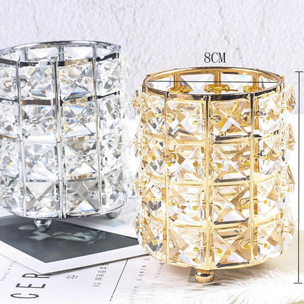 Złoty i srebrny kryształowy organizer na pędzle do makijażu | Konstrukcja cylindryczna | Metalowa rama ze stopami | Domowe rozwiązanie do przechowywania próżności | 8 x 12 cm | Pojedynczy uchwyt 