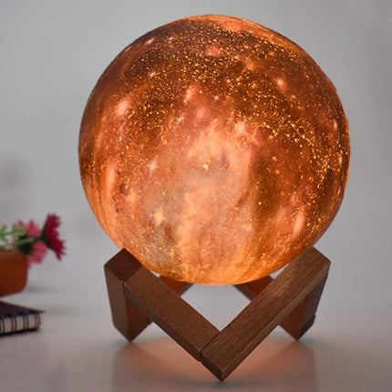 Lampka nocna Galaxy Mood | Lampa ładowana przez USB z 16 kolorami | dotknąć możliwości ściemniania za pomocą pilota | Drewniana rama | Do 15 godzin światła