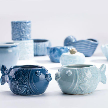 Ceramiczne, przeszklone donice inspirowane oceanem | Doniczki dekoracyjne w stylu nadmorskim | Opcje błękitu oceanu i turkusu | Dostępne różne rozmiary