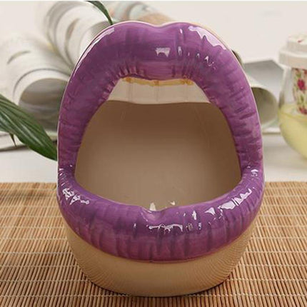 Ceramiczna donica z możliwością ustalenia Pouty Lips | Zabawne i kapryśne | Czerwony, różowy, fioletowy | Trwałe i dopuszczalne robione | Odporne na ciepło i wiatroszczelne | Dekoracja wnętrz do domu lub biura | Pomysł na prezent | 12x6 cm | 1 szt