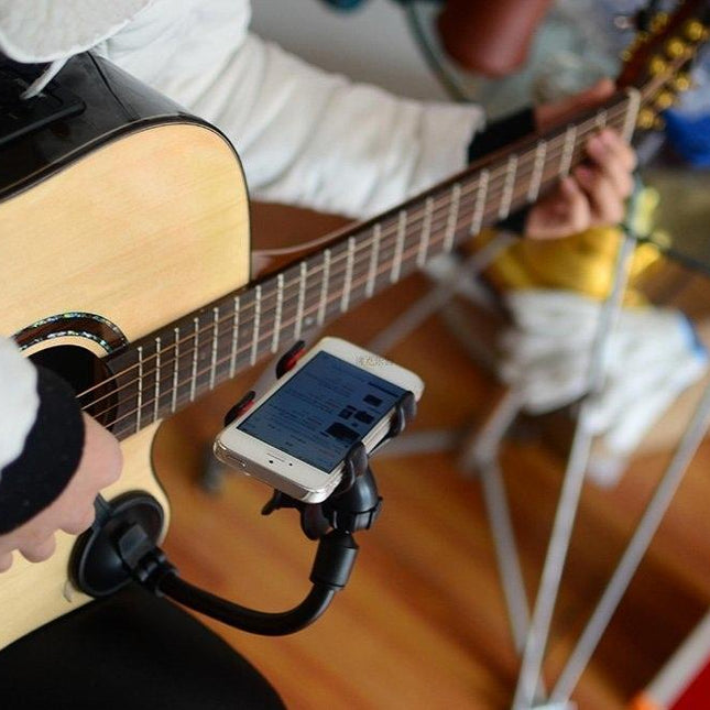 Inteligentny stojak na gitarę | Uniwersalny uchwyt na telefon | Nadaje się do urządzeń poniżej 6 cali | Łatwe odłączenie | spójny z gitarami elektrycznymi, akustycznymi i klasycznymi | Odtwarzaj muzykę w miejscu i czasie