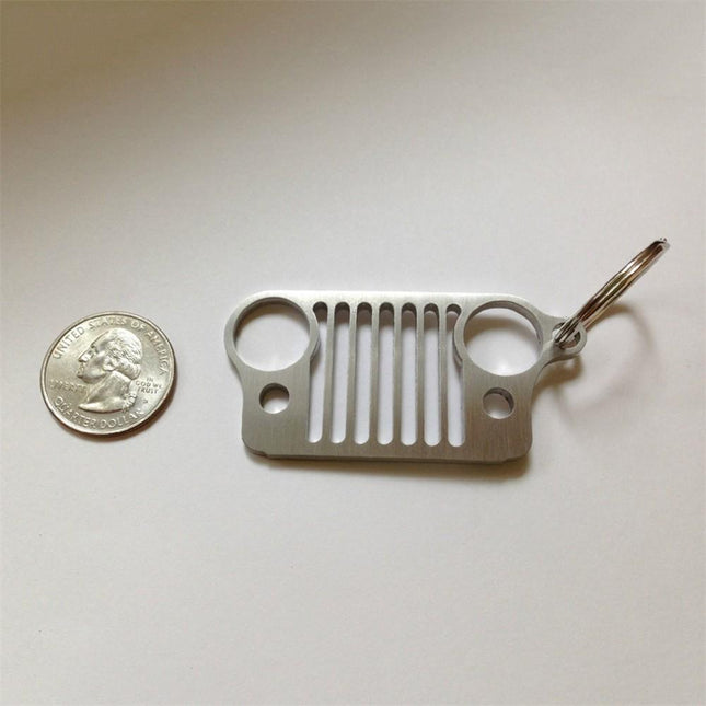 Brelok ze stali nierdzewnej Jeep Grille | Cięcie laserowe o wysokiej rozdzielczości | Trwała klasa 304 | Odporne na rdzę | Stylowe wykończenie | Idealny prezent dla entuzjastów Jeepa | działające akcesorium