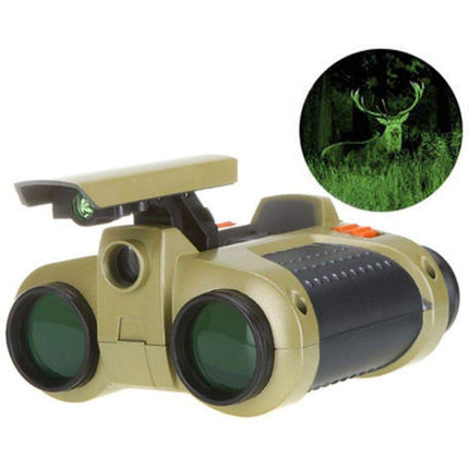 Lornetka dla dzieci | Obiektyw 4x30mm | Luneta noktowizyjna z wyskakującym światłem | Soczewki przyciemniane na zielono | Lista paska na szyję | Zabawki na świeżym powietrzu dla dzieci | Zasilany baterią AAA