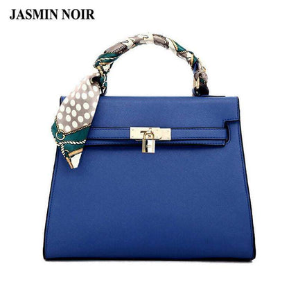 Modna damska torba ze skóry PU JASMIN NOIR | Crossbody z zamkiem szalika | Wzór Saffiano | Jednolity kolor | Zamknięcie na zamek | Wstążki i dekoracje z fredzlami | Wszechstronna torebka | Wewnętrzna kalibracja na telefonie | Rozmiar M/S