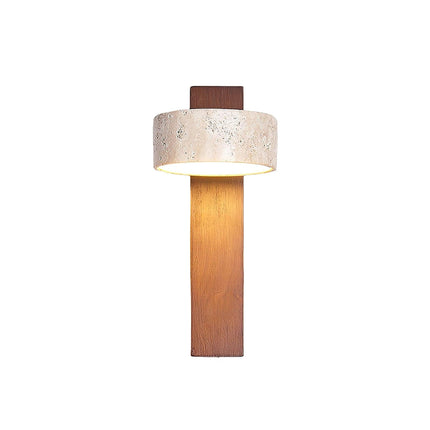 Kinkiet LumenAisle | Naturalny trawertyn i drewno | Japoński projekt Wabi-Sabi | Minimalistyczne oświetlenie LED | Łatwa instalacja | Ciepłe białe światło | Idealny do sypialni, salonów, korytarzy